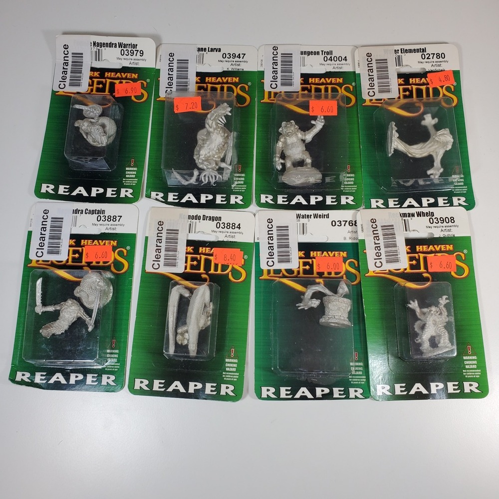 8 Reaper Miniatures Metal Fantasy Monsters Lot D&D RPG Elementals Snakes Lizards